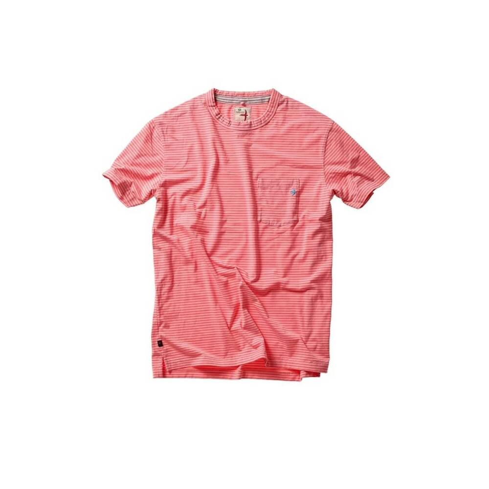 NEW RELWEN men's double feedstripe t shirt in sherbert/red